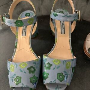 RARE Prada Green and Blue Floral Heels